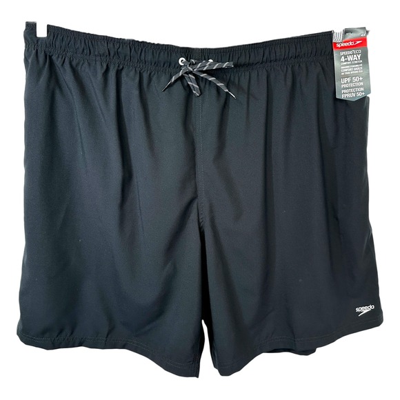 Speedo Size 4XL Swim Trunks Eco 4 Way Stretch Solid Black UPF 50+ NWT 346‎